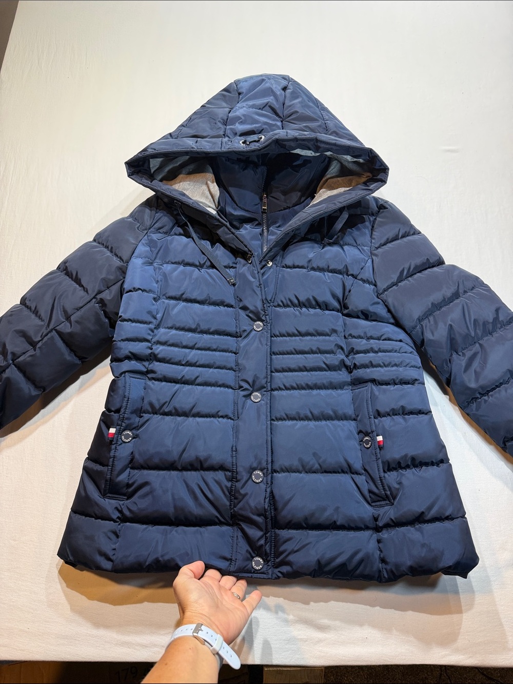 Tommy Hilfiger Dark Blue Hooded Quilted Puffer Jacket
